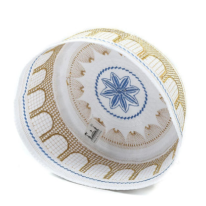 White and Gold Embroidered Kufi