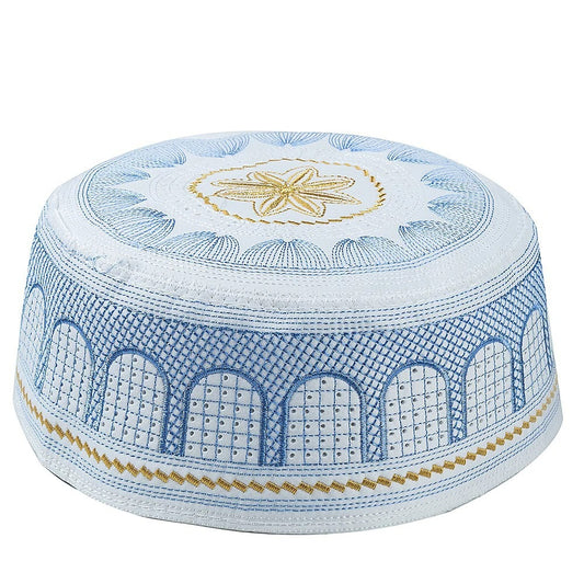 White and Blue Embroidered Kufi