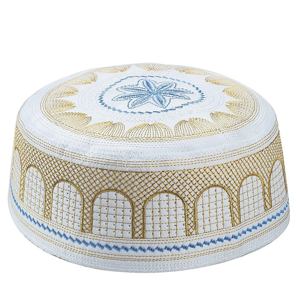 White and Gold Embroidered Kufi